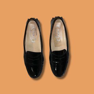 Tod's Gommini Driving Moccasins Black Patent Leather Size 37